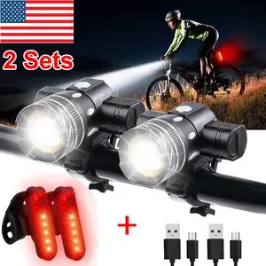 SJPACK 2 Pack USB Rechargeable LED Bicycle Headlight & Rear Lamp Cycling Light with 3 Modes, 1200 Lumen, IP65 Waterproof, 4.5+ Hours Runtime, Easy Install, Perfect for Outdoor Activities