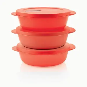 Tupperware CrystalWave Plus Round Set of 3 Microwave-Safe Containers with Steam Vent & Stain Guard Coating for Healthy Meal Prep