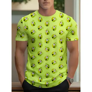 Men's Funny Green Apple All-Over Print T-Shirt - Loose Fit Breathable Short Sleeve Crew Neck Top with Full-Body Fruit, Plus Size Casual Summer Base Shirt Suitable for Daily Commute & Streetwear, Machine Washable Base Layer Men's