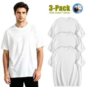 Men's 3-Pack Classic Casual Short-Sleeve Plain Round-Neck Soft High-Quality Cotton Summer T-Shirts - Streetwear Daily Wear Essential Menswear Top