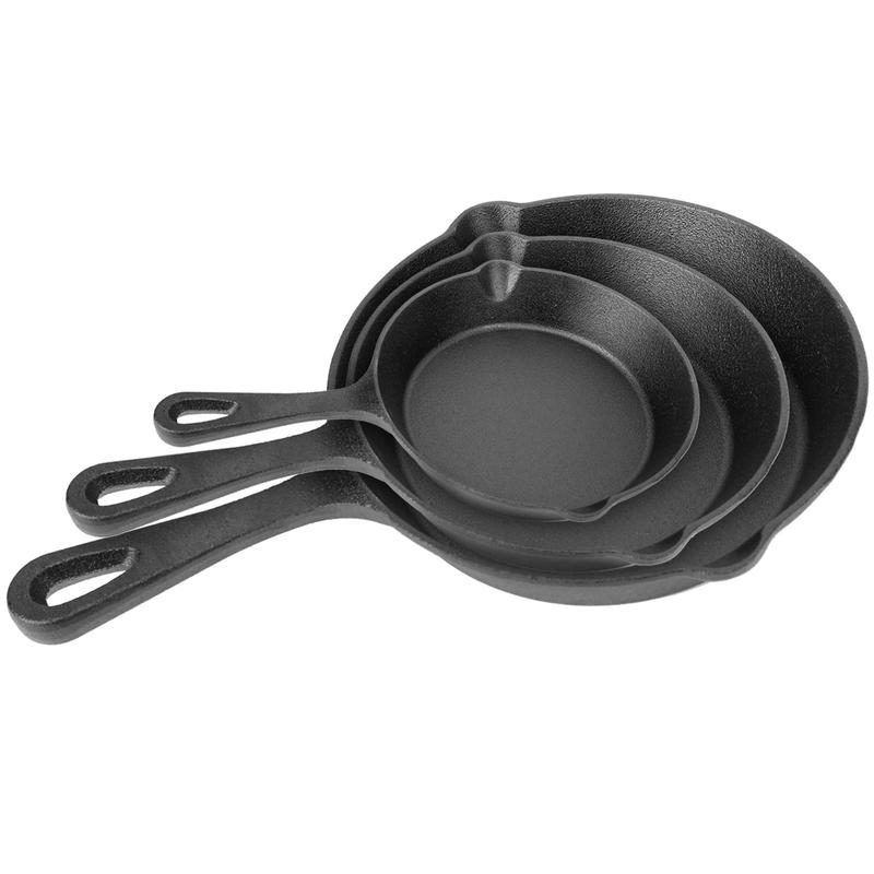 3Pcs Pre-Seasoned Cast Iron Skillet Set 6/8/10in Non-Stick Oven Safe Cookware Heat-Resistant Frying Pan Bake Induction caro te nonstick _