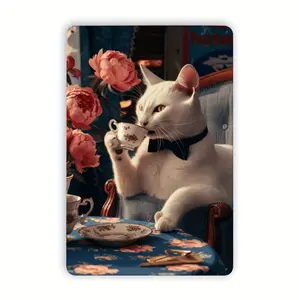 "Aristocat's Tea Time" Vintage Metal Tin Sign - Charming 8x12 Inch Wall Art for Kitchen & Cafe Decor, Perfect for Room Decor
