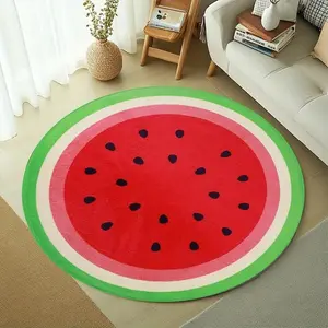 1pc Circular Rug 3ft Watermelon Pattern, Non-Slip Velvet Mat, 850g/m², Living Room/bathroom/bedroom/camping/picnic/yoga, Indoor Outdoor Use, Artistic Design