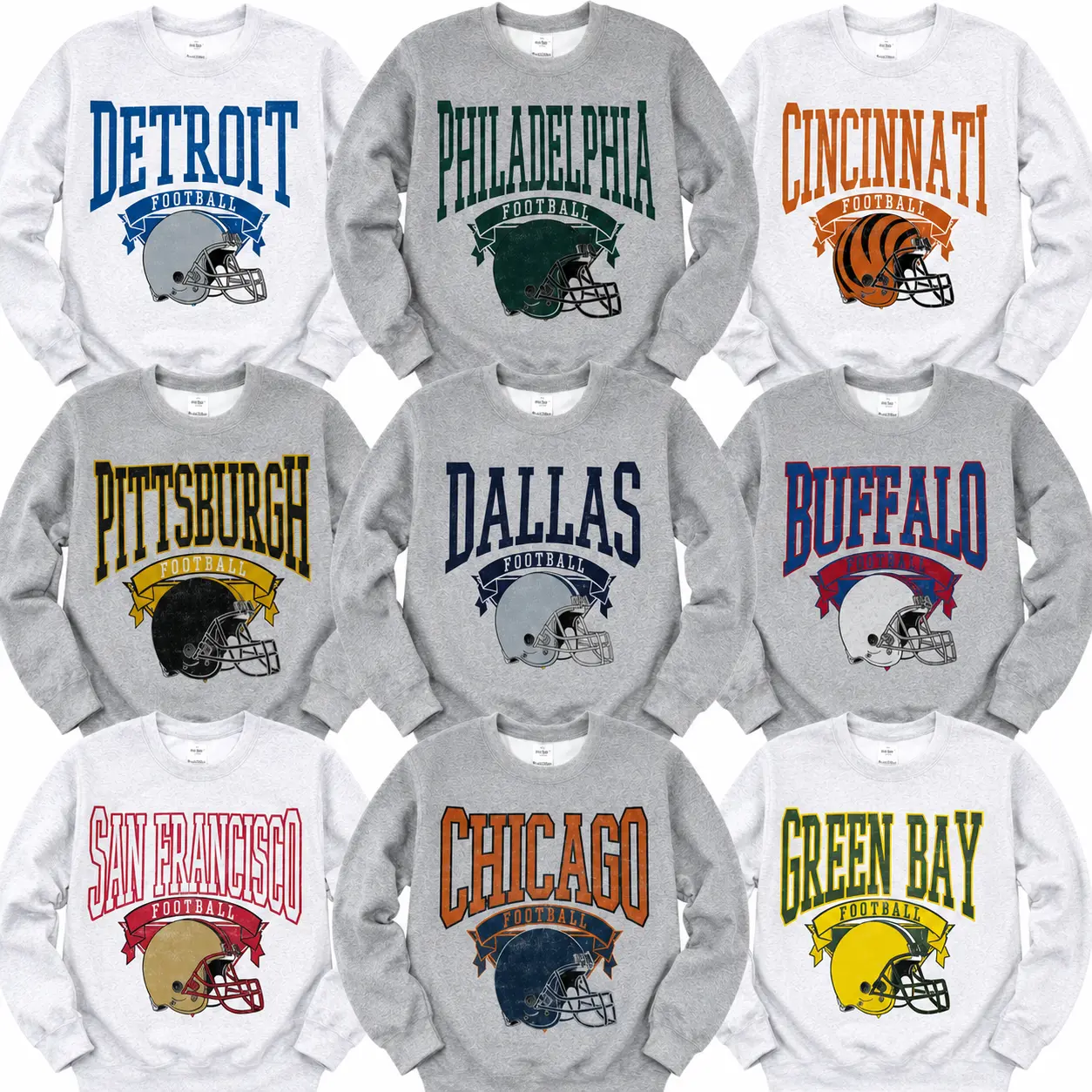 Vintage All 27 Team Football Sweatshirt – Nostalgic Hometown Crewneck in Sport Grey Color