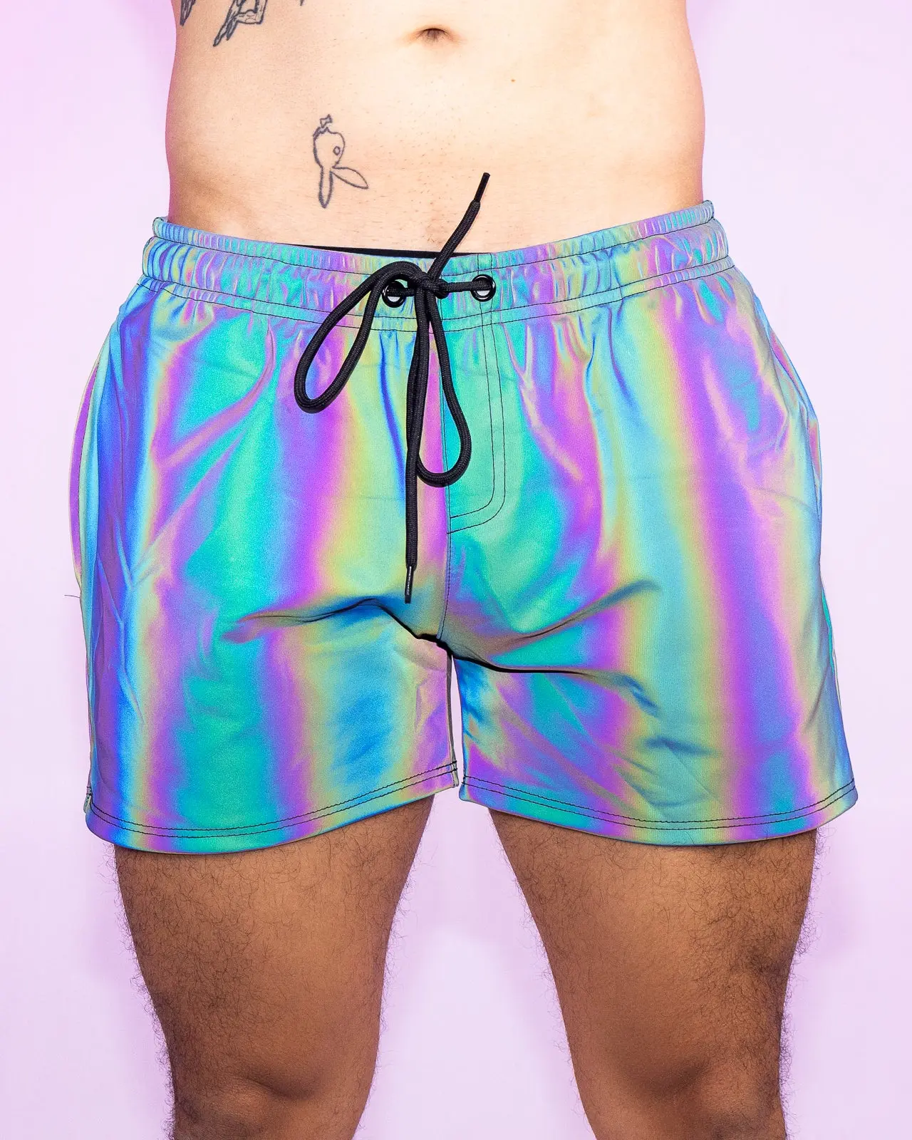 Rainbow Flash Reflective Drawstring Shorts Rainbow Flash Reflective Drawstring Shorts