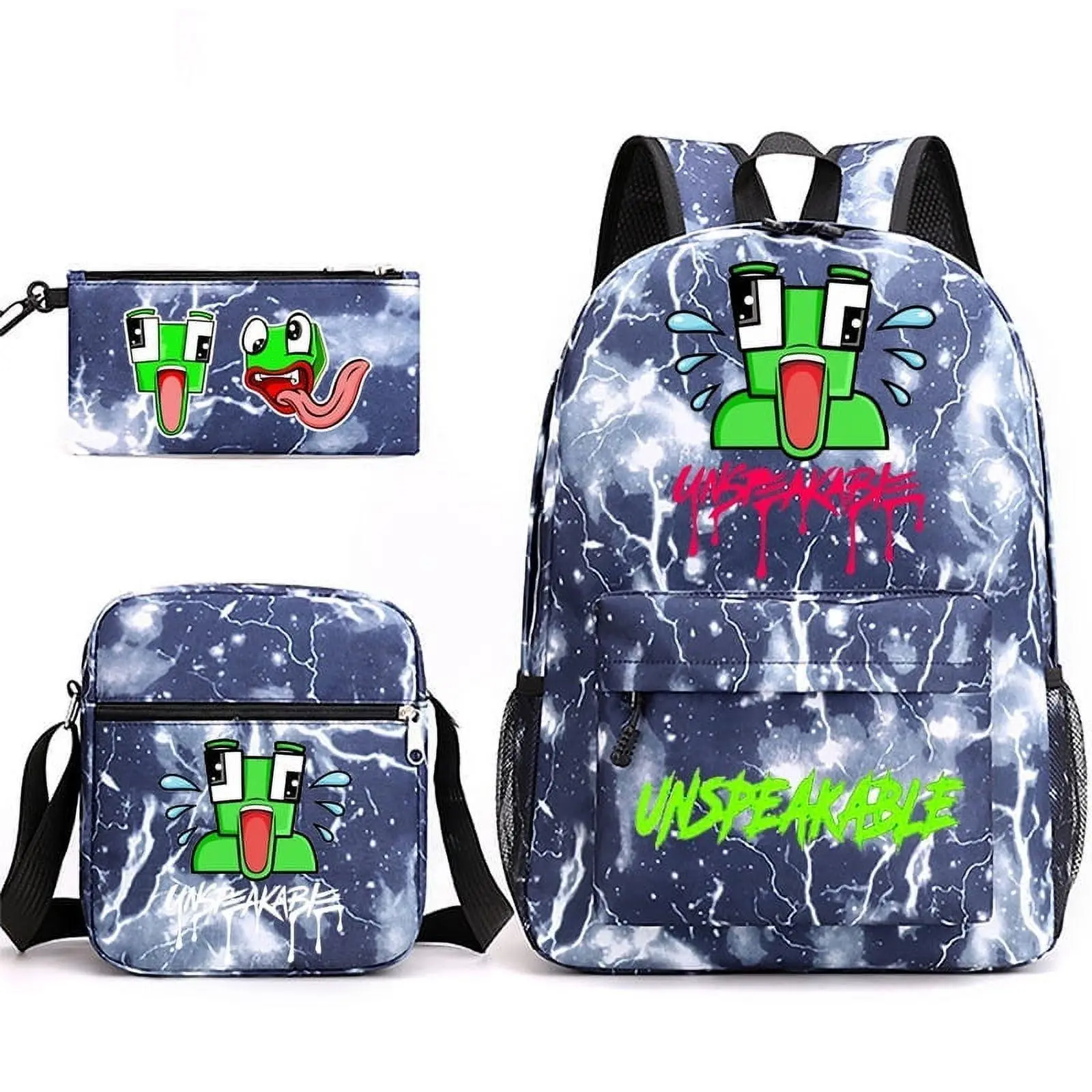 UNSPEAKABLE Anime Backpack Set 3 Pieces with Shoulder Bag and Pencil Case for Women Men, Fashion Daypack, Classic High Backpack for Teens, Travel Laptop Backpacks