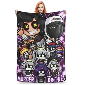 Chibi Uzi Doorman Fuzzy Soft Plush Blanket Anime Murder Drones Cute Theme Ultra Soft Flannel for Home Camping Hiking Living Room Sofa Bedspread Heartwarming Gift for Anime Fans