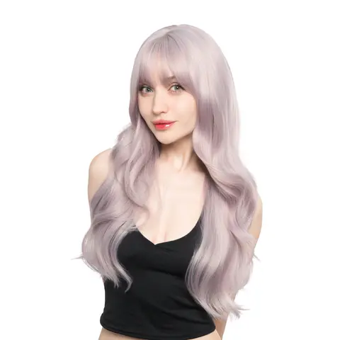 ''DREAM IN LILAC'' 24-Inch Frosted Lilac Purple Blend (Red, Purple, Platinum Tones) Layered Open Curl Butterfly Cut Synthetic Wig | 【Heat Resistant】 【Cap Included】 | #53FSGA