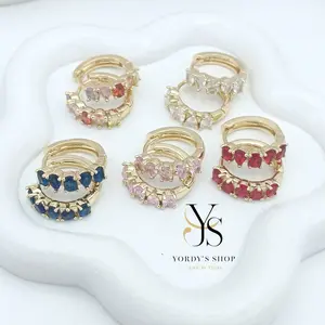 Yordy's Shop Hoop-shaped Earrings with Zirconia Stones in Various Colors 14k Gold Plating High Quality Jewelry