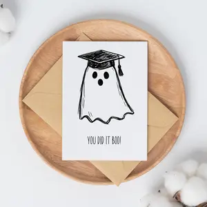 Cute Graduation Ghost Card, “You Did It Boo!” Graduation Congrats Card, Funny Grad Card, Minimalist Sketch Graduation Greeting Card