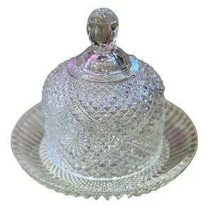 Vintage Pressed Glass Covered Butter Dish with Plate