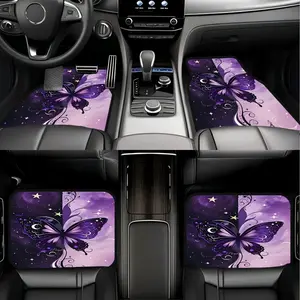 4 pieces of purple butterfly starry sky pattern car floor mats, car front and rear seat floor mats, anti slip polyester material, suitable for cars, trucks SUV  Automotive interior components, Car Interior Accessory