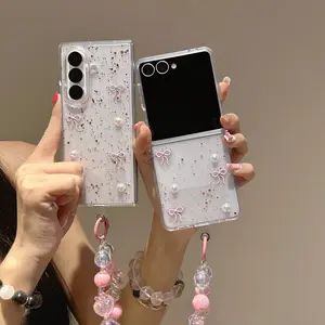 Luxury Pearl Butterfly Flip Phone Case for Samsung Zflip3/4/5/6/7, Full Coverage Protective Cover, Elegant Design