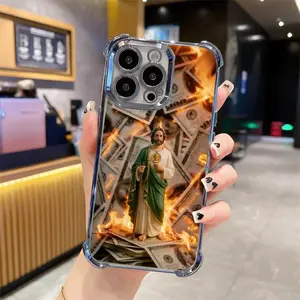 St. Jude Pattern Shockproof Phone Case For iPhone 17/16/15/14/13 Pro Max Plus Electroplating luxury transparent four corner anti drop and shockproof phone case 302