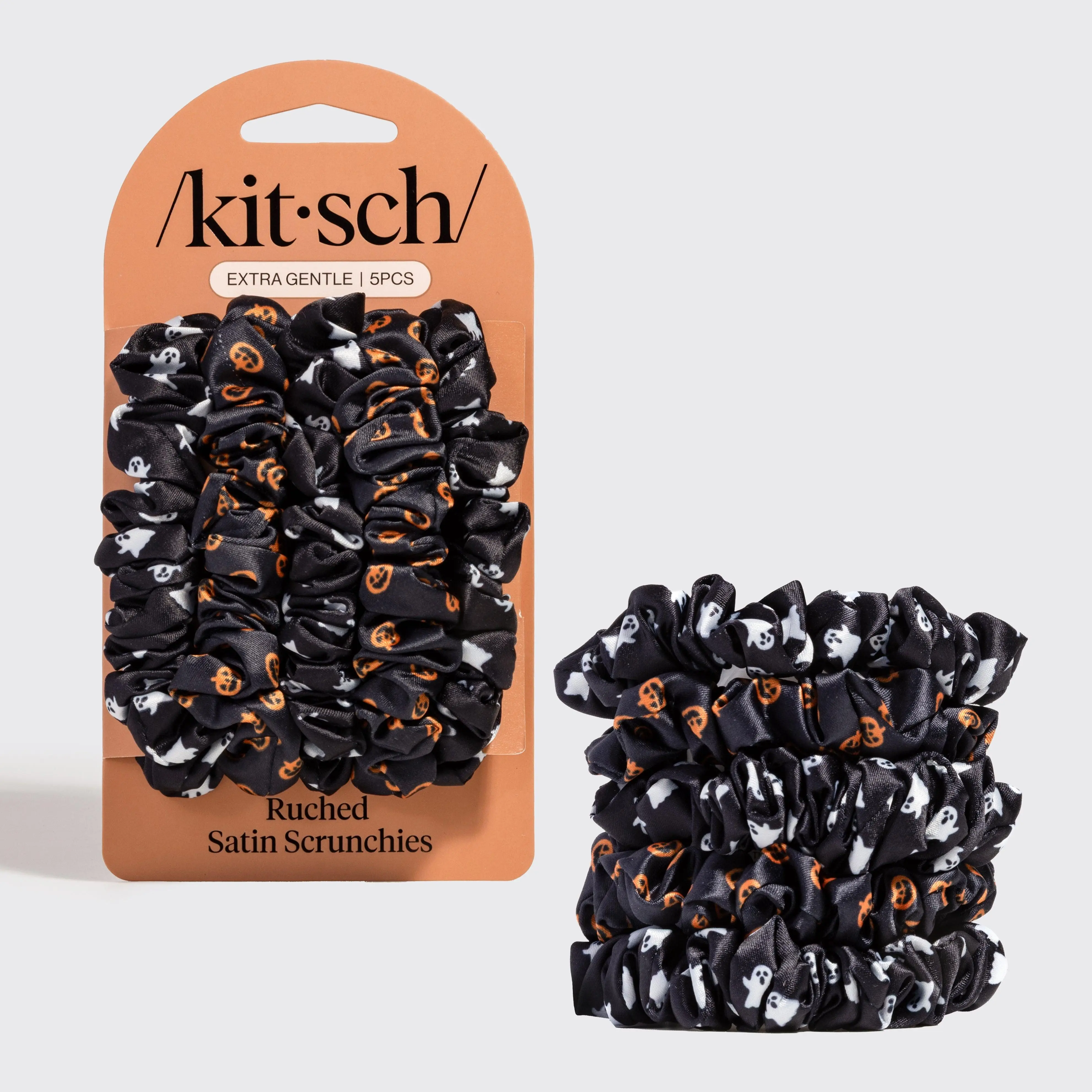 Ghosts & Pumpkins Ruched Satin Scrunchies 5pc Set Ghosts & Pumpkins Ruched Satin Scrunchies 5pc Set