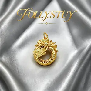 [FOLYSTUY(YNK17)]Retro Oriental Coiled Dragon Loop Shape Charm Pendant, Detailed Carved Scale Textured Gold Tone Accessory, Versatile Ornament For Casual And Formal Occasions