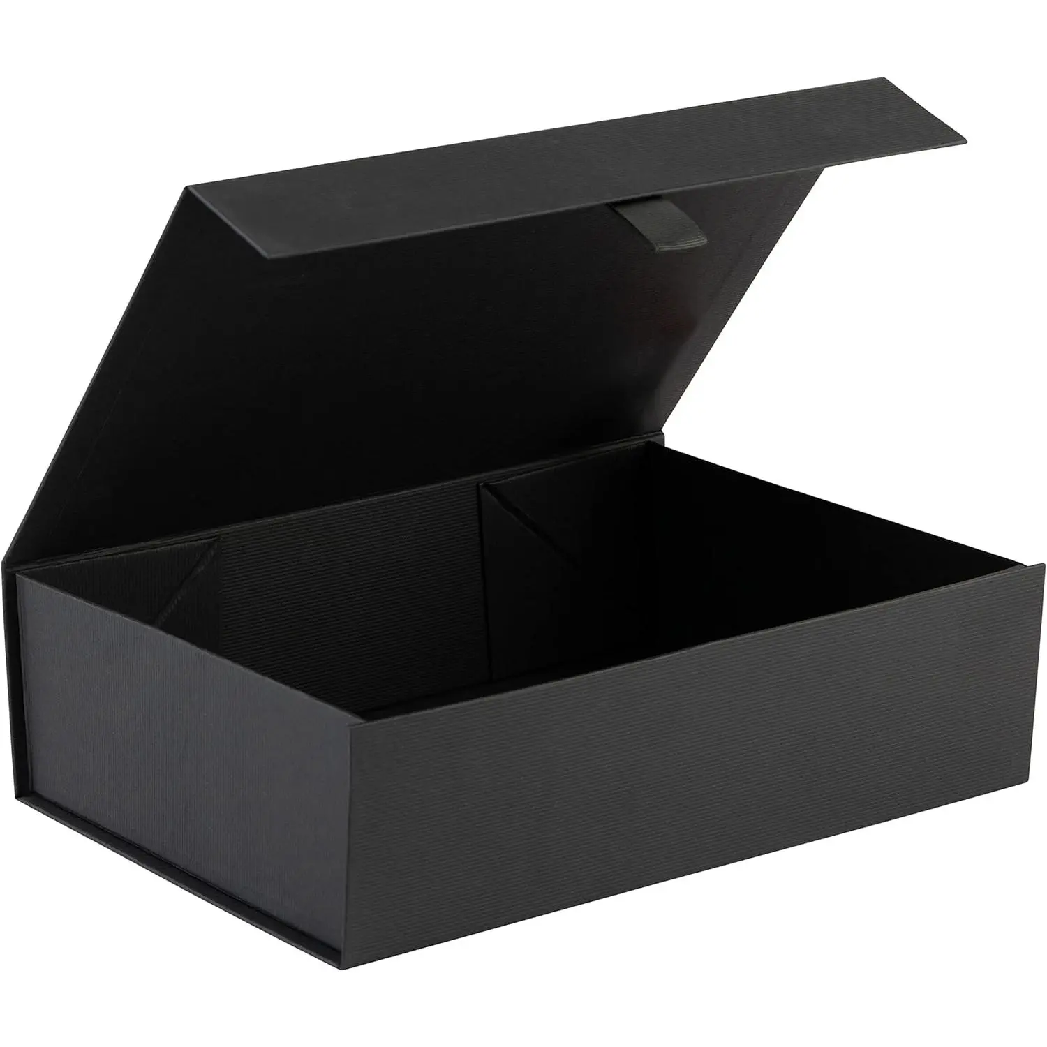 Hard Black Gift Box With Magnetic Closure Lid 10.5"x7"x3" Pack Of 1 Black Ribbed Rectangle Favor Boxes With Black Ribbed Finish For Wedding, Bridesmaid Groomsman Proposal, Clothing (1 Box)