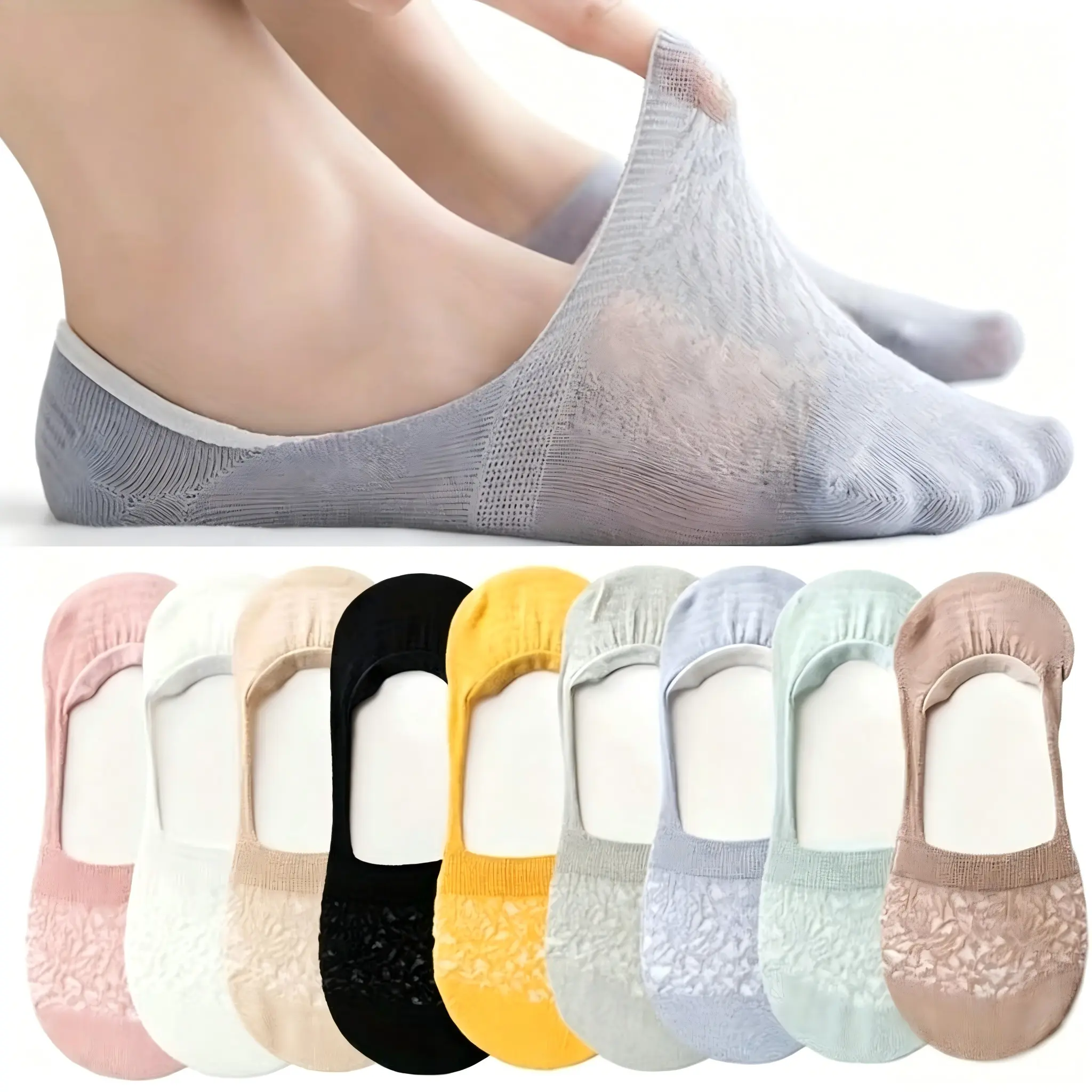5 or 10 Pairs Women’s Multicolor Floral Lace No-Show Boat Socks – Soft Lightweight Breathable Low-Cut Socks for Daily Wear