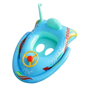 Kids Inflatable Motorboat Swim Float with Steering Wheel, Toddler Pool Seat Ring, Baby Water Float Toy for Boys Girls, Summer Beach & Pool Fun