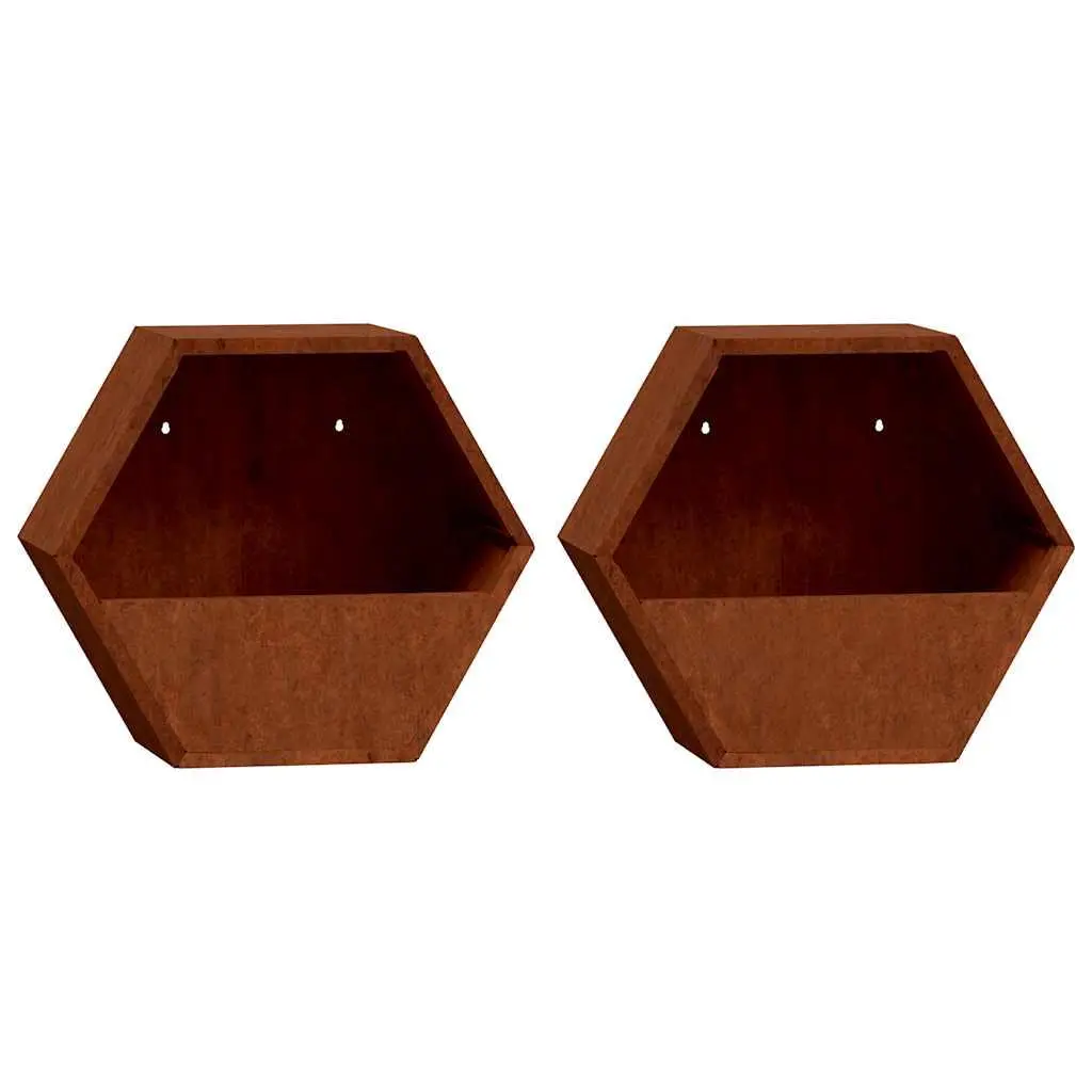 vidaXL Rusty Corten Steel Wall Planters Set Of 2 Outdoor Decorative 18.1X3.9X15.7 in. For Balcony Patio Garden Use Planter Hanging Mounted Pot Plants Flower Plant Holder 823685