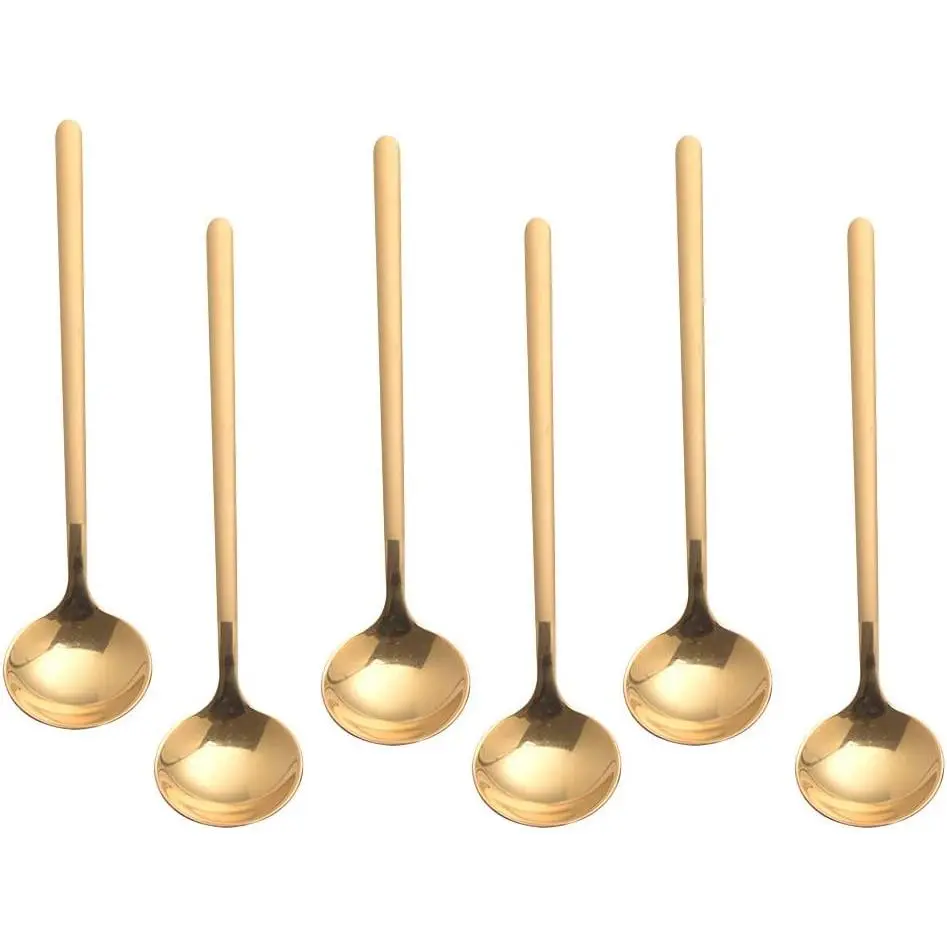 6 PCS Gold Coffee Spoons, 18/8 Stainless Steel Gold Espresso Spoons, 5.2 Inches Vogue Mini Tea Spoons, Cappuccino Stirring Spoons, Small Spoons for Dessert, Ice Cream, Frosted Handle, Sweejar (Gold)