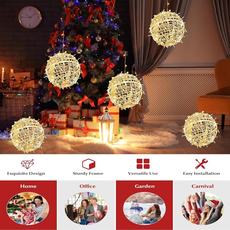 Outdoor Christmas Balls Lights 4 Pack Hanging 7.9" LED Garden Sphere Tree Lights 8 Modes  Glow Globe Lights with Memory Timer Plug for Party Yard Porch Eave Patio Xmas Decorations-Warm White