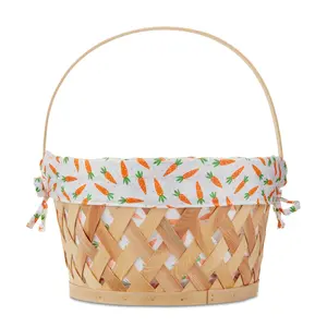 Easter Round Natural Woodchip Basket with Carrot Fabric Liner, 13 in x 14 in, by Way To Celebrate