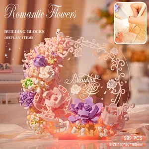 Building Blocks Frame and Writing Board, Flower Bouquet, Rose Blossom, Gift, 999 pcs- Creative Room Decor
