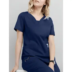 2pcs Solid Color Modern Scrub Set - V-Neck 2 Pockets Scrub Top + Elastic Waist Scrub Bottoms, Breathable & Comfortable - For Doctors, Nurses, Physicians, Dentists & Healthcare Workers - Suitable for Workwear