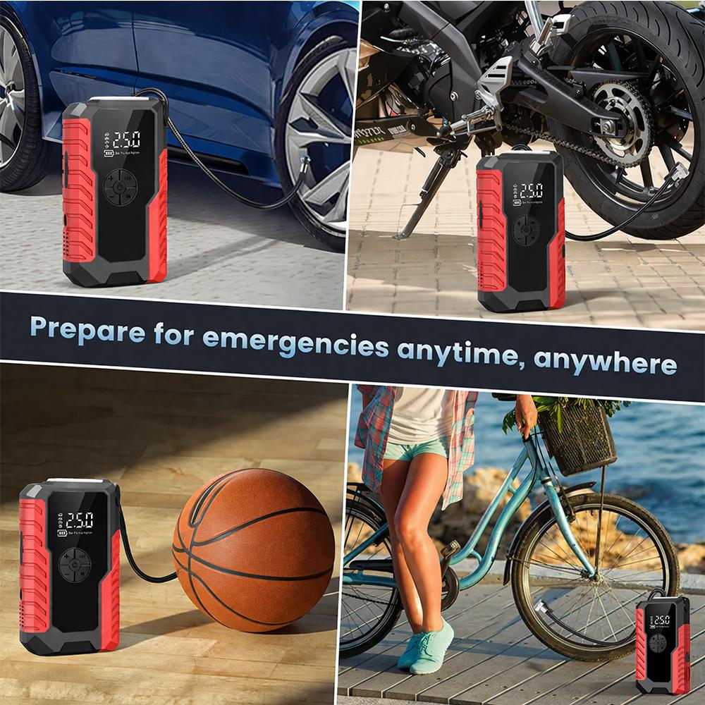 Car Jump Starter with Air Compressor - 12V Battery Booster, Tire Inflator & Power Bank for Gas/Diesel Vehicles