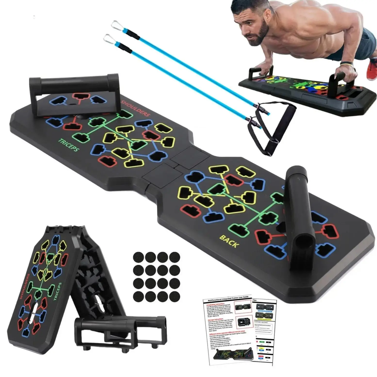 Push Up Bar with Resistance Band & Non-slip Sticker, 1/2 Sets Home Fitness Equipment for Chest & Abdominal Muscle Training, Push Up Board, Gym Equipment, At Home Gym Equipment, Strength Workout Equipment