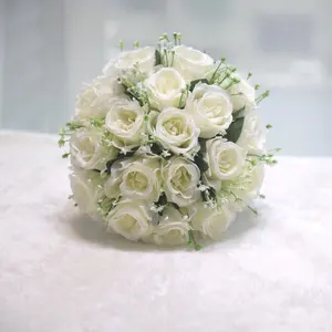 Angel Wedding Artificial Rose Hand Bouquet, Forest Style Realistic Faux Flowers Large Size 18 Roses, Bride Hand Flower Arrangement, Perfect for Weddings