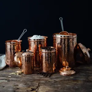 Copper Kitchen Canisters - Complete 5 piece Set Containers Utensils Lids Storage