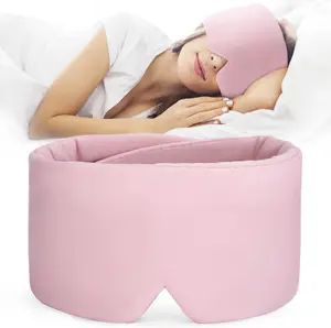 Cotton Sleep Mask Blackout for Sleeping, Handmade Soft Breathable Eye Mask with Adjustable Strap, Light Blocking Eye Shade Cover Blinder for Women Men and Kids, Pink Travel Sleep Mask with Airplane Pouch
