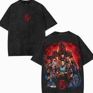 Stranger Things SS5 Movie Y2K Oversized T-Shirt Vintage Graphic Tee, Double Sided Printed Unisex Classic Casual Soft Cotton Retro Streetwear Apparel, Crewneck Shortsleeve Top Menswear Gift for Movie Horror Fan Lover Merch 4