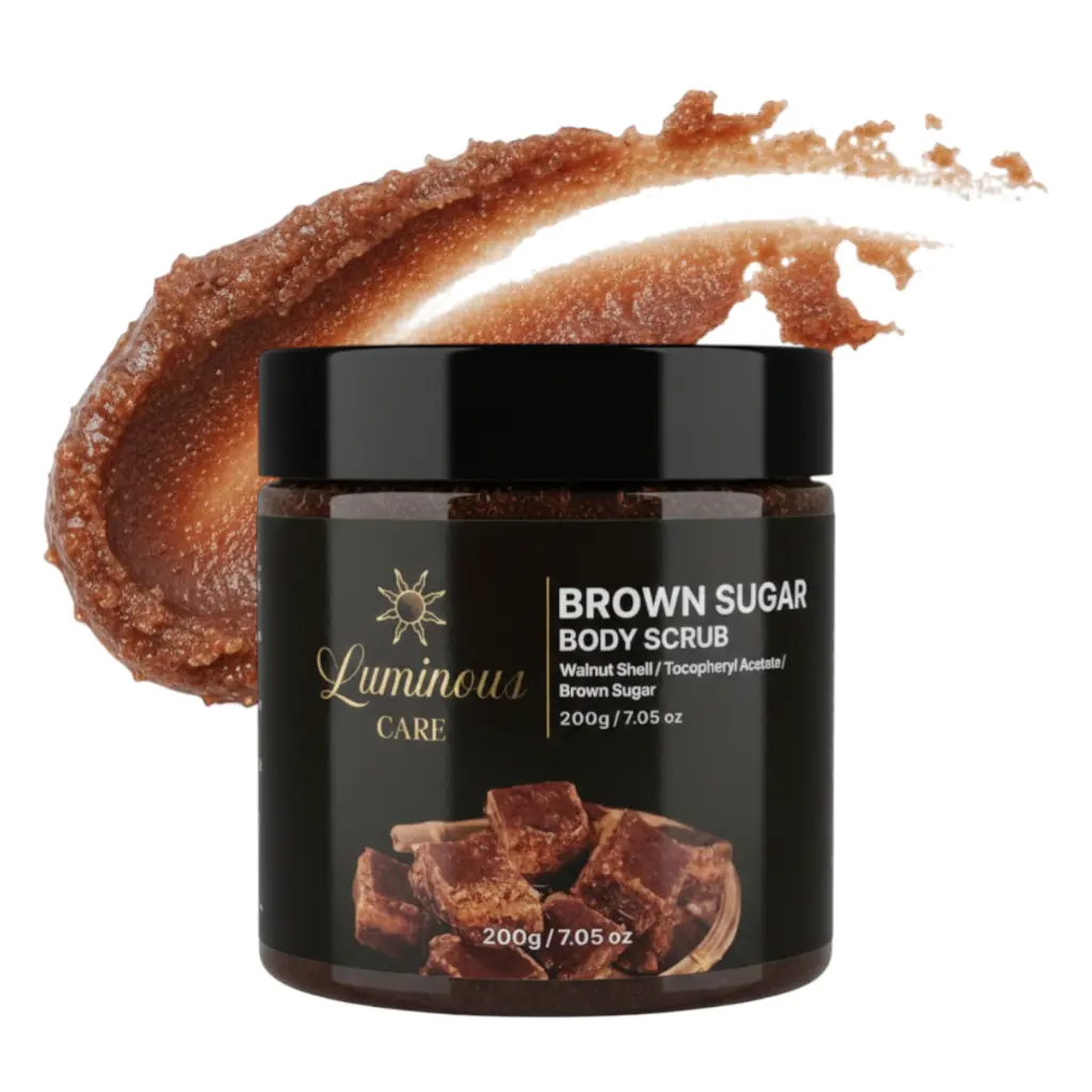 Luminous Care Brown Sugar Exfoliating Body Scrub with Sea Salt Walnut & Pecan Shell Natural Exfoliant Coconut Oil Vitamin C Niacinamide 200g Jar