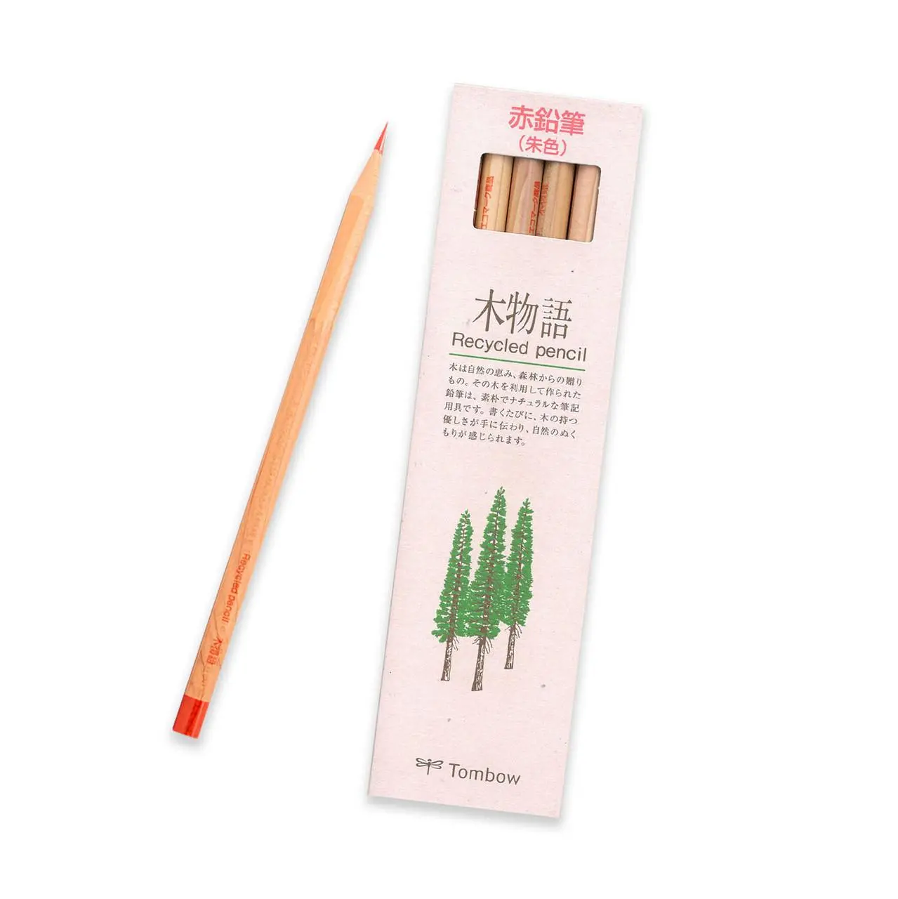 Tombow Kimonogatari Recycled Pencil - Vermilion Color Lead - Eco Mark Certified - Single Pencil