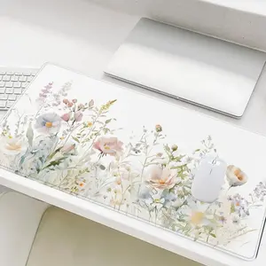 Floral Pattern Mouse Pad, Rectangle Gaming Mouse Pad, Non-Slip Rubber Base Stitched Edge Desk Pad for Desk Laptop Desktop Office Desk Accessories, Gaming Desk Accessory, Work Accessories