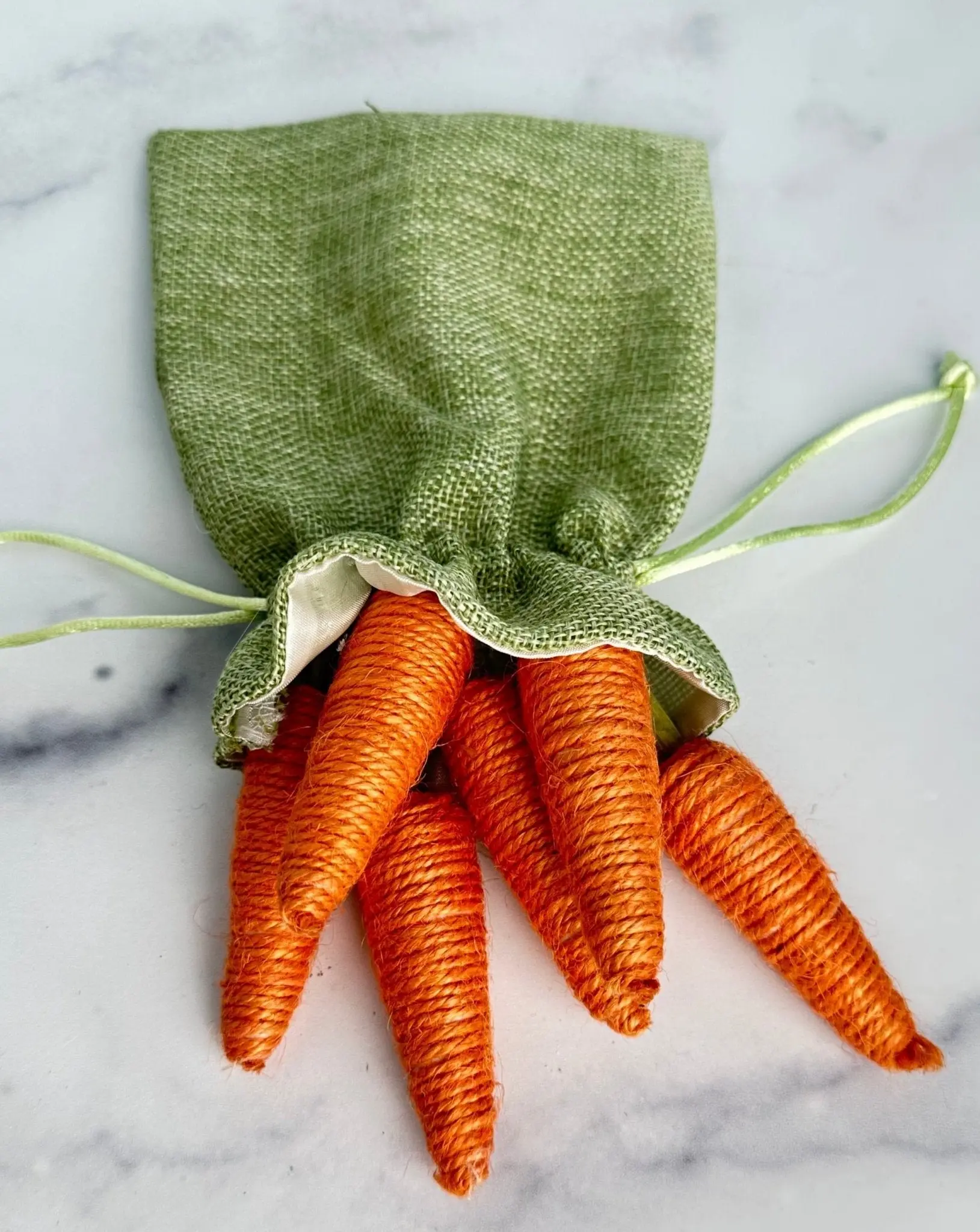 bag o' carrots easter decor in green burlap sack