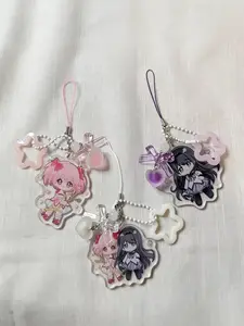 Homura and Madoka Acrylic Keychain, Anime Inspired Madoka Magica Coquette, Handmade Y2K Style, Perfect Gift for Fans