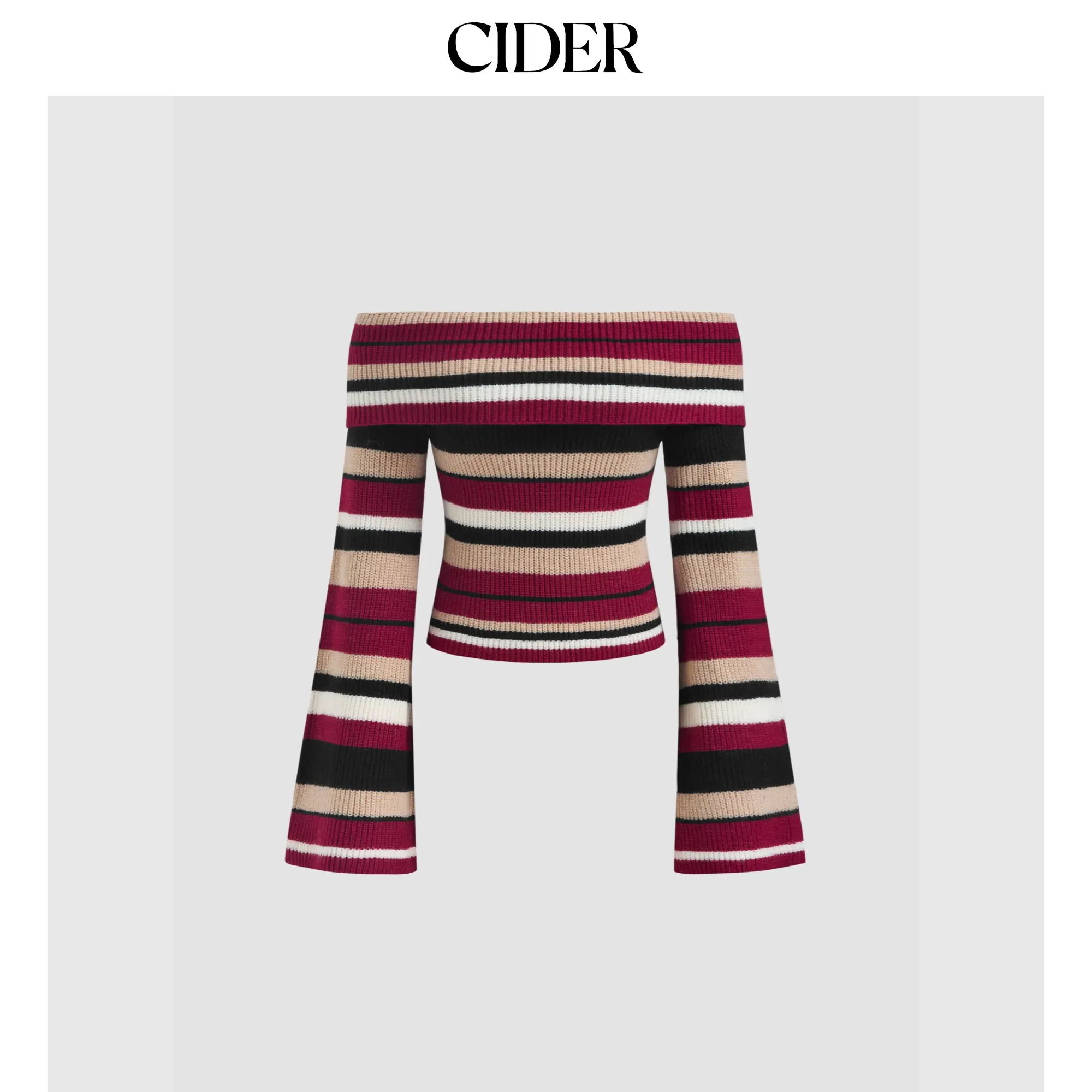 Cider Knit Off-shoulder Striped Long Sleeve Crop Top