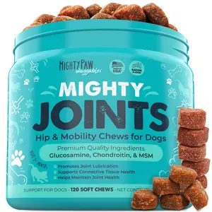 Mighty Paw Waggables Mighty Joints Hip & Mobility Chews for Dogs - Bacon Flavor, Glucosamine, Chondroitin, MSM, 120 Soft Chews