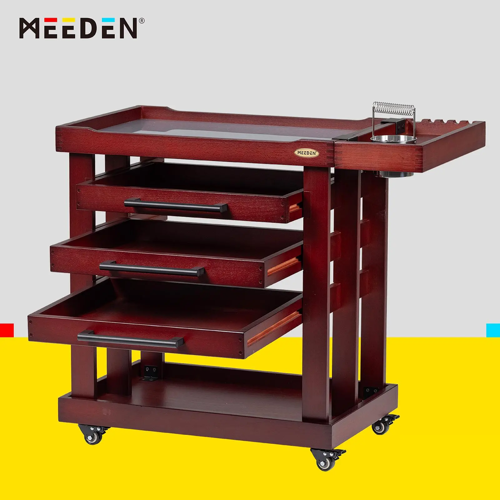 MEEDEN Art Supply Storage Cart, 5 Tier Solid Beech Wood Utility Rolling Cart with 3 Drawers, Craft Orgnizer on 4 Wheels