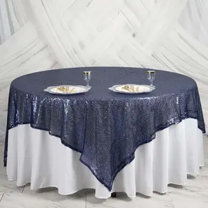 Sequin Table Overlay 90"x90" Navy Blue - Sparkly Table Topper