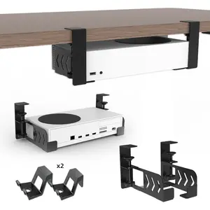 No-Drill Console Stand, Under Desk Hanging Rack, Anti-Slip Anti-Caustic, Space Saving, Heat Ventilation, Fits Xbox/console Display Stand