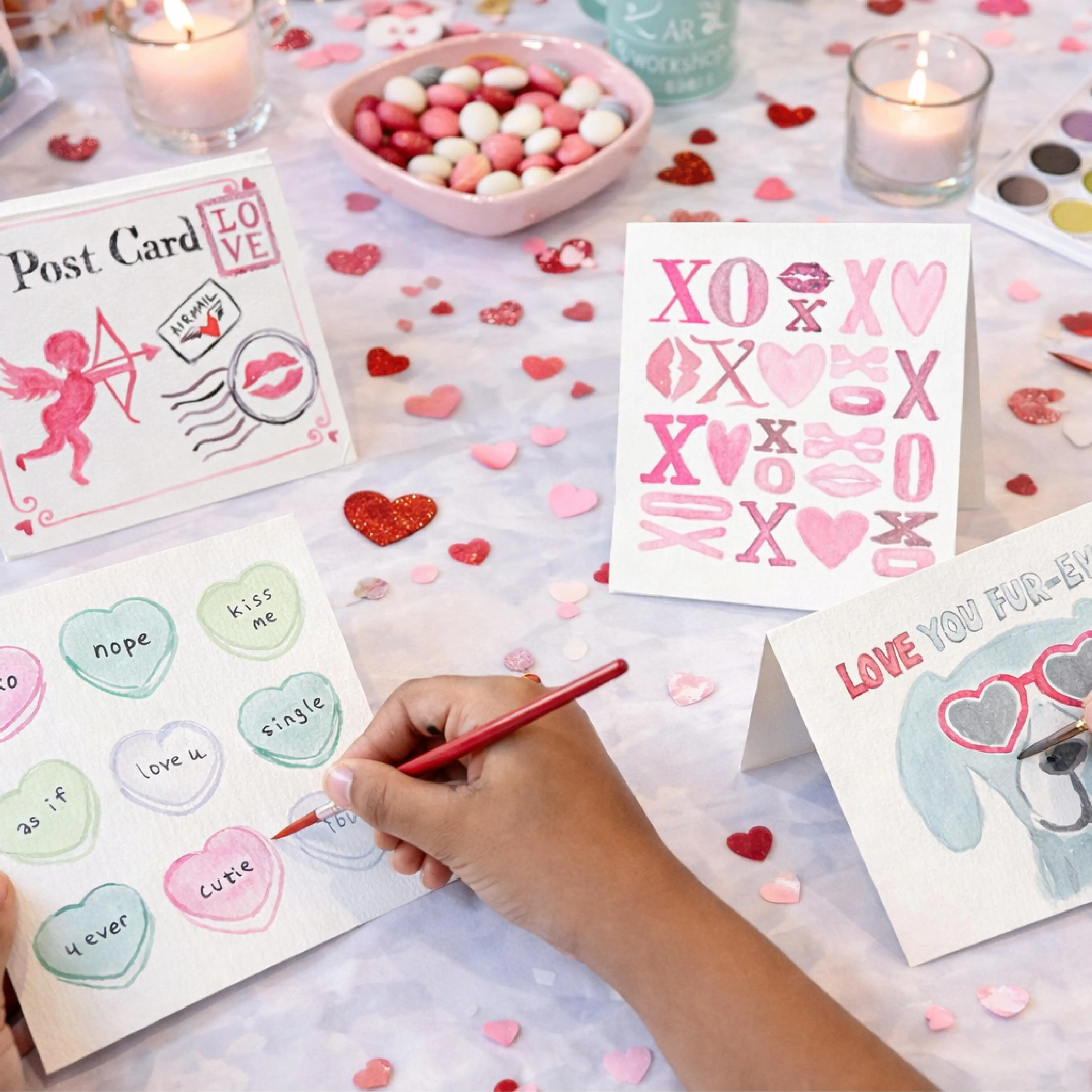 AR WORKSHOP DIY-TO-GO Valentine Watercolor Card Making Kit Bundle - Paint Your Own 8 Unique Cards with Pre-Sketched Templates, Non-Toxic Paint Set, & Coordinating Envelopes