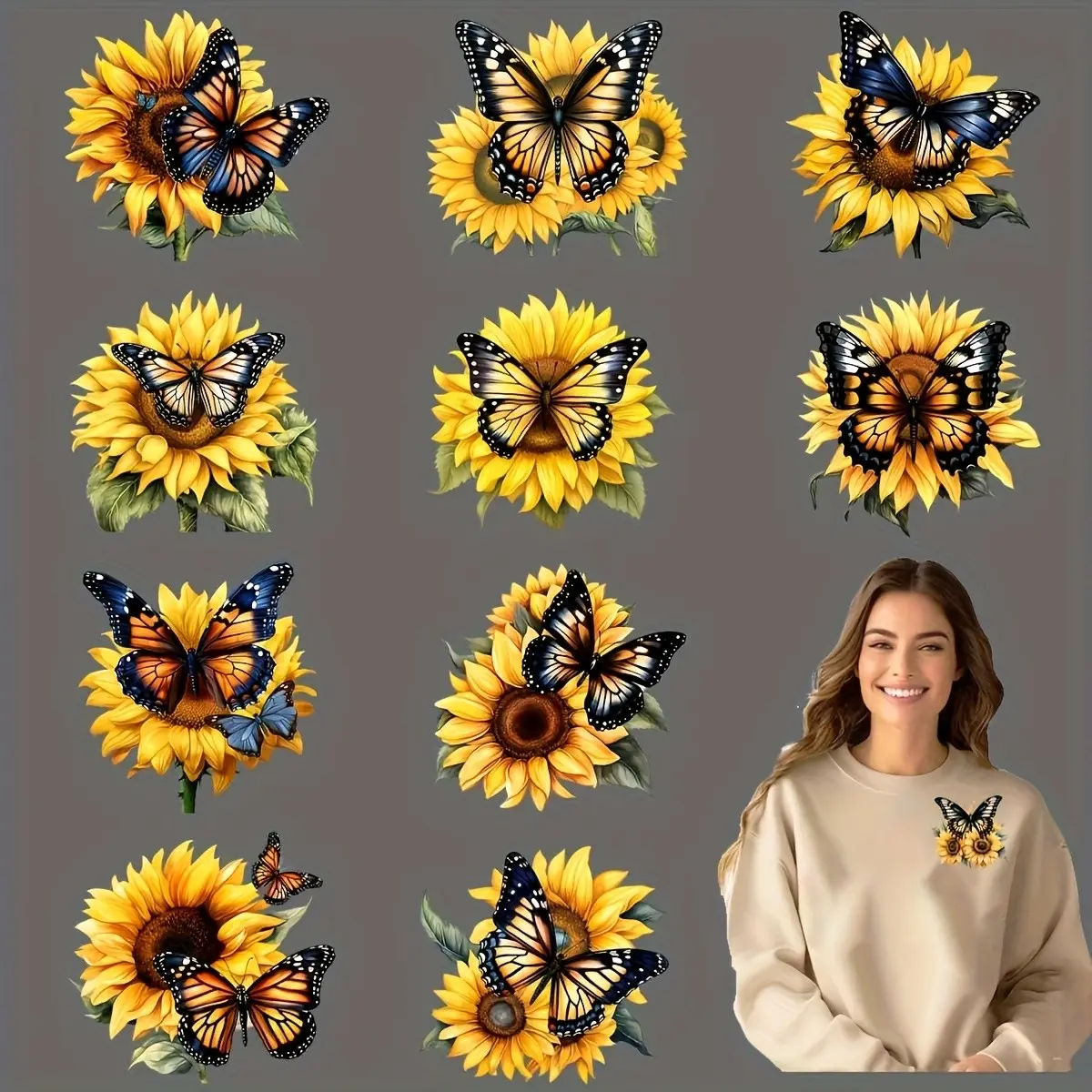 12 Piece Butterfly & Sunflower DIY Iron-On Patches, Vibrant Washable Heat Transfer Stickers, Perfect for T-Shirts, Masks, Jeans, Backpacks, DIY Floral Decoration, Crafts, DIY Products, Craft Supplies