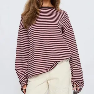 Women Oversized Striped Long Sleeve T Shirt Fashion 2026 Crewneck Casual Fall Spring Tops Y2K Clothes