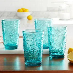 The Pioneer Woman Amelia Teal Glass Tumbler, Teal, Set of 4