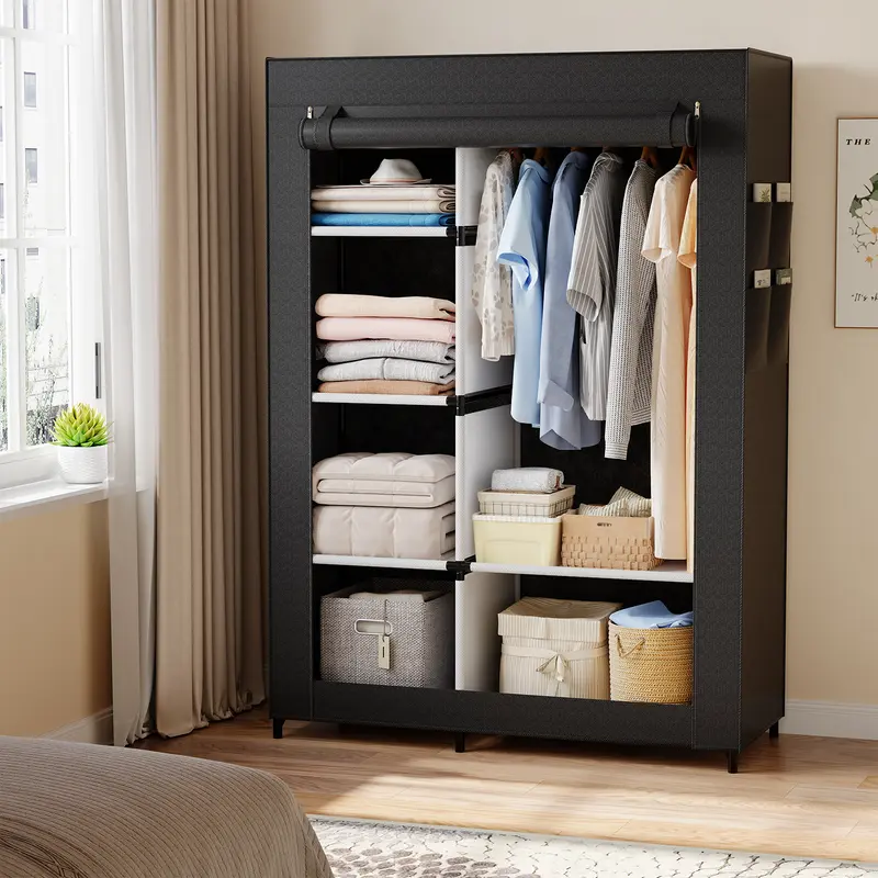 Portable Wardrobe Closet with Cover, Freestanding Portable Garment Rack, Portable Closet Wardrobe for Clothes Storage, Clothes Organizer for Bedroom, Dorm, Apartment, Black.